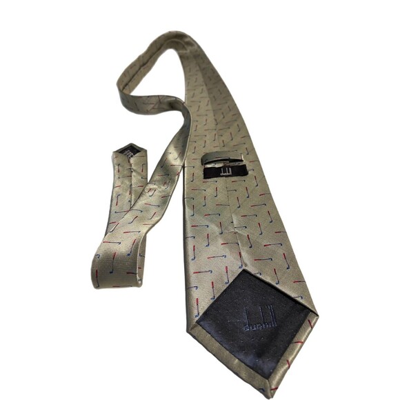 Dunhill Mens Necktie Red Blue Golf Clubs On Metallic Base Made in England - Picture 3 of 8